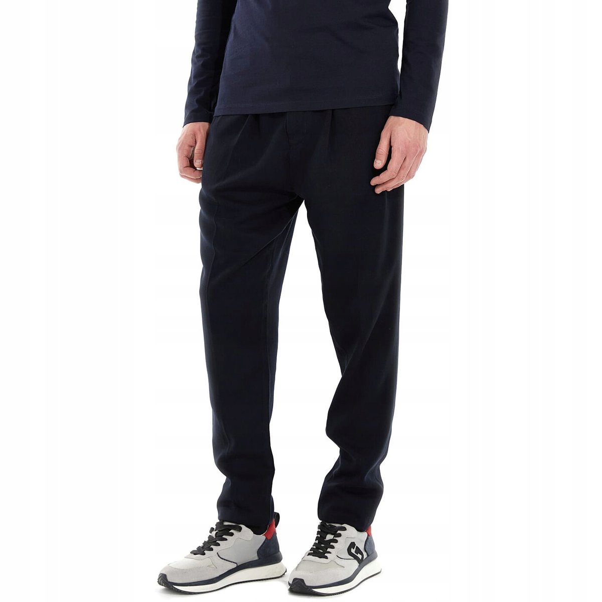 GUESS GRANATOWE SPODNIE CASUAL PROSTE Z ZAMKIEM LYOCELL 34/32 GGA