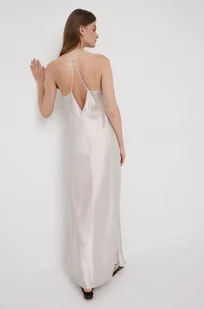 Calvin Klein sukienka kolor beżowy maxi rozkloszowana - Sukienki - miniaturka - grafika 1