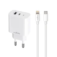 Ładowarki do telefonów - Maxlife ładowarka sieciowa PD QC MXTC-06-20AC 1x USB-C 1x USB 20W biała + kabel USB-C - Lightning 20W - miniaturka - grafika 1