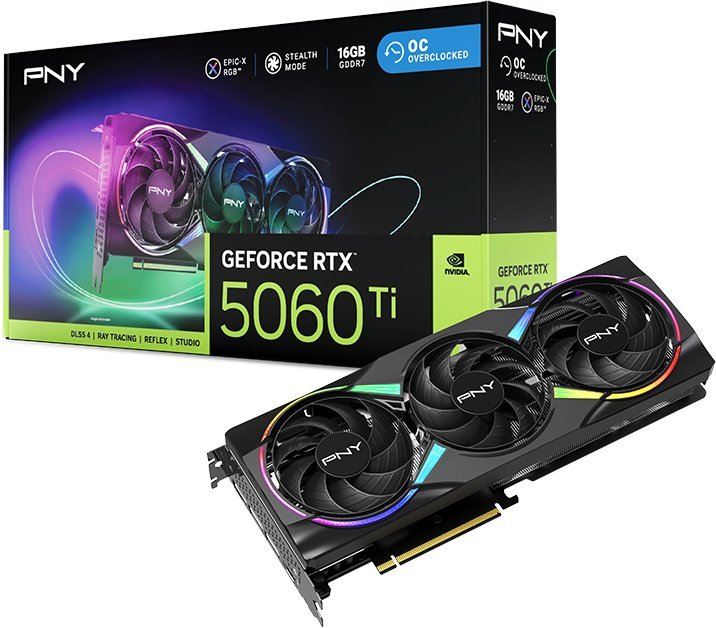 PNY GeForce RTX 5060 Ti Epic-X RGB Overclocked Triple Fan 16GB GDDR7 DLSS4 VCG5060T16TFXXPB1-O