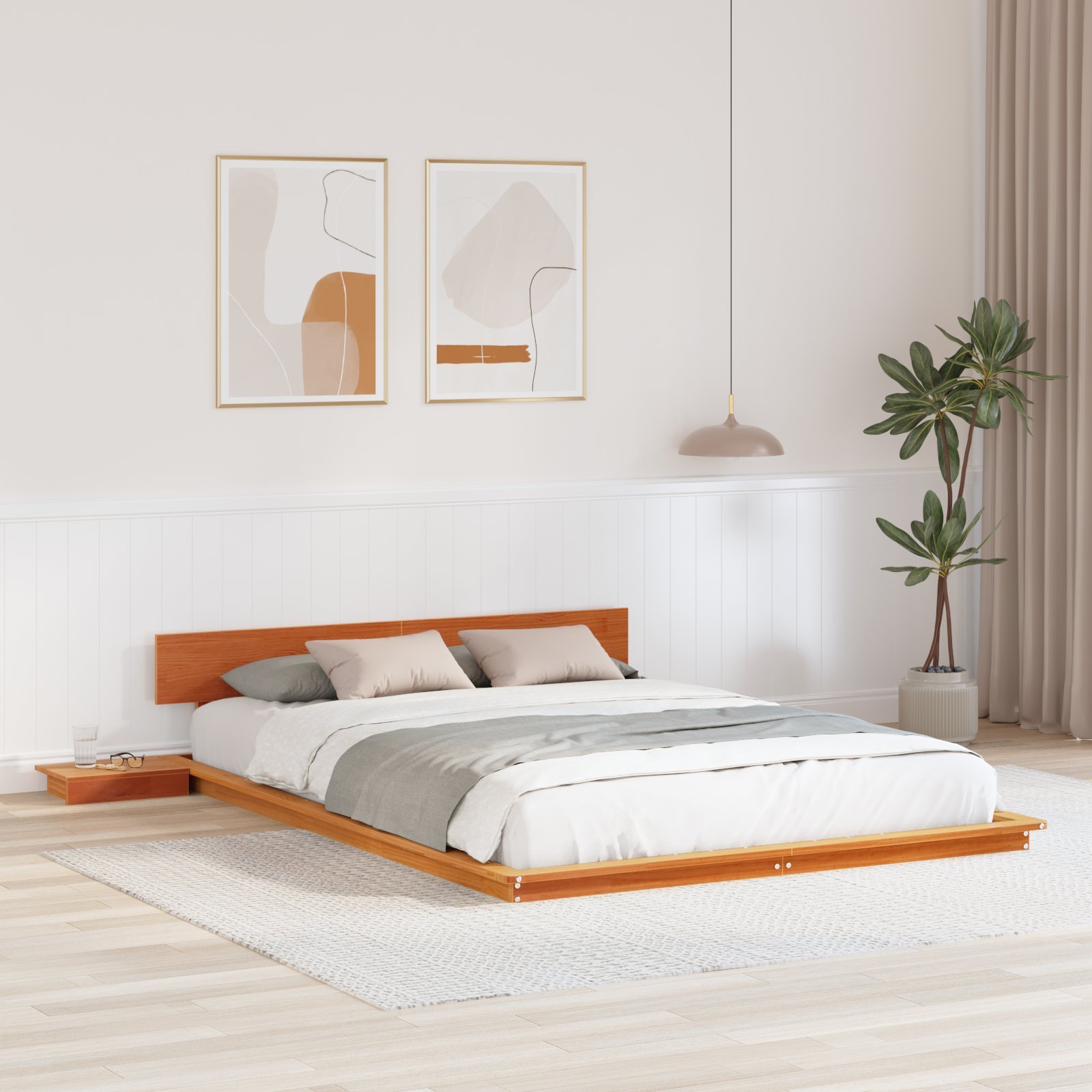 vidaXL rama łóżka z stoliczkami nocnymi w woskowanym brązie 150x200cm z litego drewna