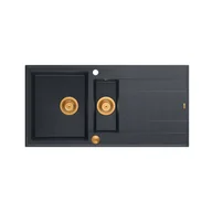 Zlewozmywaki - QUADRON Zlewozmywak EVAN 156 czarny, elementy miedziane, k.pneum. HQE5510050U8_PVDC1_P2O - miniaturka - grafika 1