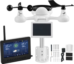 Stacja pogodowa SucceBuy 7 w 1 Wi-Fi, 7-calowy kolorowy wyświetlacz TFT, bezprzewodowa z czujnikiem zasilanym energią słoneczną. Monitoruje temperaturę, wilgotność wewnątrz i na zewnątrz. - Stacje pogodowe - miniaturka - grafika 1