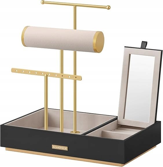 STOJAK NA BIŻUTERIĘ Z LUSTREM METALOWĄ RAMĄ ORGANIZER UCHWYT POMYSŁ PREZENT