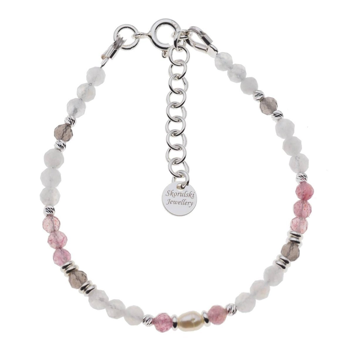 Bransoletka mix - Rubelit, Kamień Księżycowy, Perła i srebro