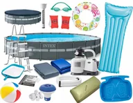 Baseny ogrodowe - Intex Duży Okrągły Basen Ogrodowy Stelażowy 488x122 Pompa Piaskowa 23w1 + GRATIS - miniaturka - grafika 1
