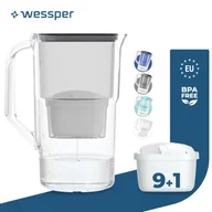 Dzbanki i imbryki - Wessper Dzbanek filtrujący wodę 2,8 l kompatybilny z Brita Maxtra, system filtrujący wodę redukujący kamień, chlor + 10 filtrów do wody czarny - miniaturka - grafika 1