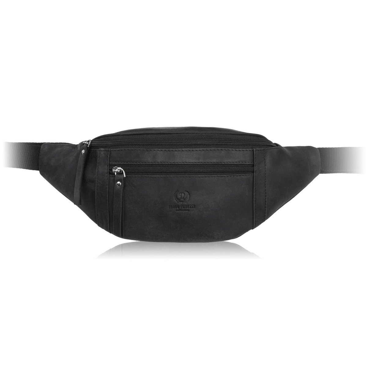 Saszetka męska skórzana na pas czarna nerka vintage pojemna AY-29-HBL