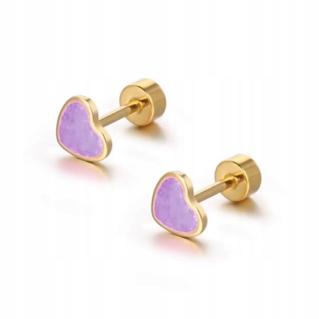 Kolczyki Sztyfty Serduszka Fioletowe z Kolorem Złotym Delikatna Biżuteria
