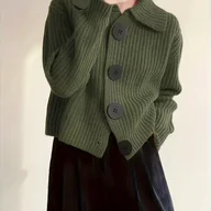 Swetry damskie - TEMU Kardigan Damski z Długim Rękawem - Oliwkowa Zieleń, Zapinany na Guziki, Luźny Krój, Moda Jesień/, Wszechstronny Element Warstwowy, Codzienna - miniaturka - grafika 1