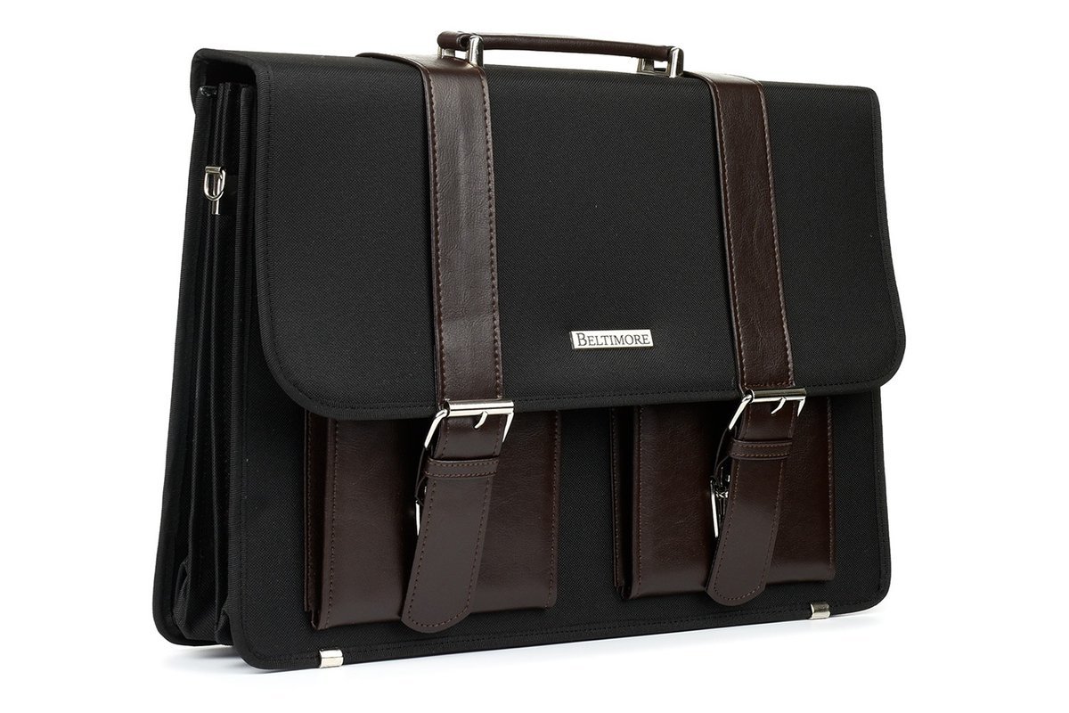 Beltimore Luksusowa Męska Aktówka Teczka Torba Duża Na Laptopa Czarno-Brązowa I36