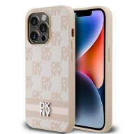 Etui i futerały do telefonów - Etui DKNY Leather Checkered Mono Pattern & Printed Stripes na iPhone 14 Pro - różowe - miniaturka - grafika 1