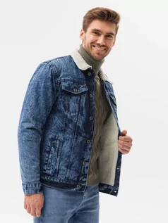Kurtki męskie - Kurtka męska jeansowa typu sherpa C523 - indygo - S - Ombre Clothing - grafika 1