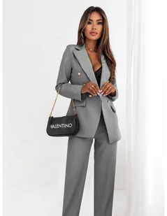 Modny garnitur marynarka i spodnie VIVIAN - szary melanż - Garnitury - miniaturka - grafika 1