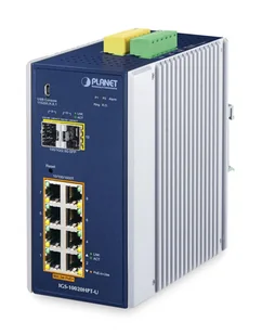 PLANET DIN-Rail L2+/L3 Manageable Zarządzany L2+ Gigabit Ethernet (10/100/1000) Obsługa PoE Aluminium, Niebieski - Pozostałe akcesoria sieciowe - miniaturka - grafika 1
