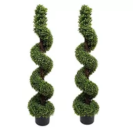 Sztuczne kwiaty - GreenBrokers 2 x sztuczne drzewa bukszpanowe Topiary w czarnej doniczce do dekoracji wewnątrz i na zewnątrz, odporne na promieniowanie UV (120 cm) - miniaturka - grafika 1