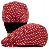 Czapki męskie - KASZKIET Męski Bawełniany na Lato Czapka w Kratę Cienki CZERWONY Pako Jeans - miniaturka - grafika 1