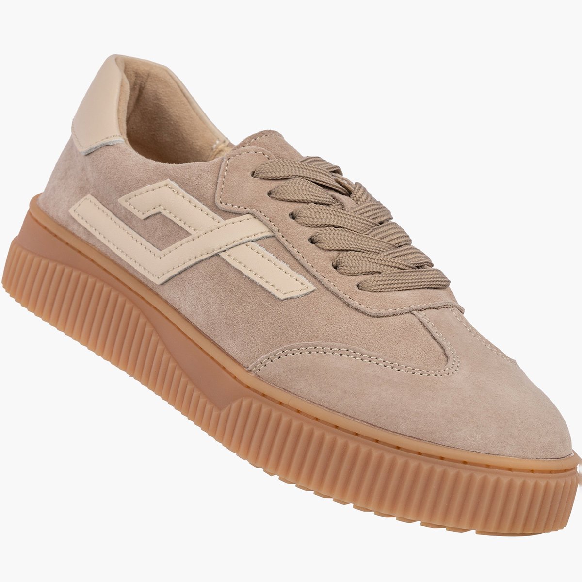 Sneakersy Damskie Skórzane Buty Zamszowe Sportowe Na Platformie Casual Beżowe 38