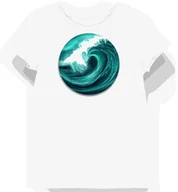 Koszulki i topy damskie - Koszulka damska biała z grafiką turkusowej fali XS - miniaturka - grafika 1