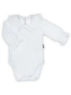 Body dla niemowląt - Body z długim rękawem i falbanką białe Nicol,r.56 - miniaturka - grafika 1