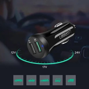 Ugreen ładowarka samochodowa Quick Charge 3.0 2x USB 30W 3A czarny (40309) - Ładowarki samochodowe - miniaturka - grafika 4