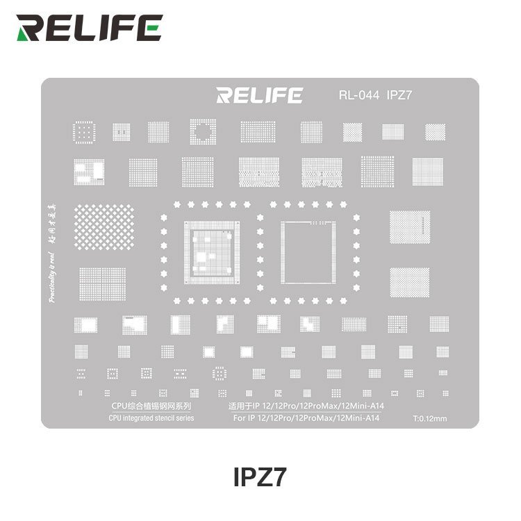 RELIFE RL-044 IPZ7 szablon / sito / matryca do naprawy układów IC BGA iPhone 12 / 12 Pro / 12 Pro Max/ 12 Mini