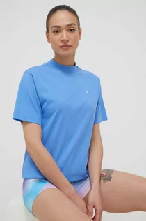 Koszulki sportowe damskie - Puma t-shirt bawełniany kolor niebieski - grafika 1