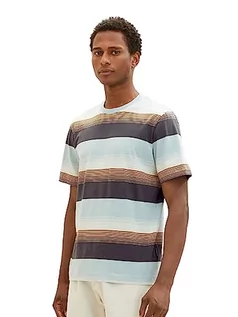 Koszulki męskie - T-shirt męski TOM TAILOR w prążkowane paski, 32493-niebieski pasek z wieloma gradientami, L - grafika 1