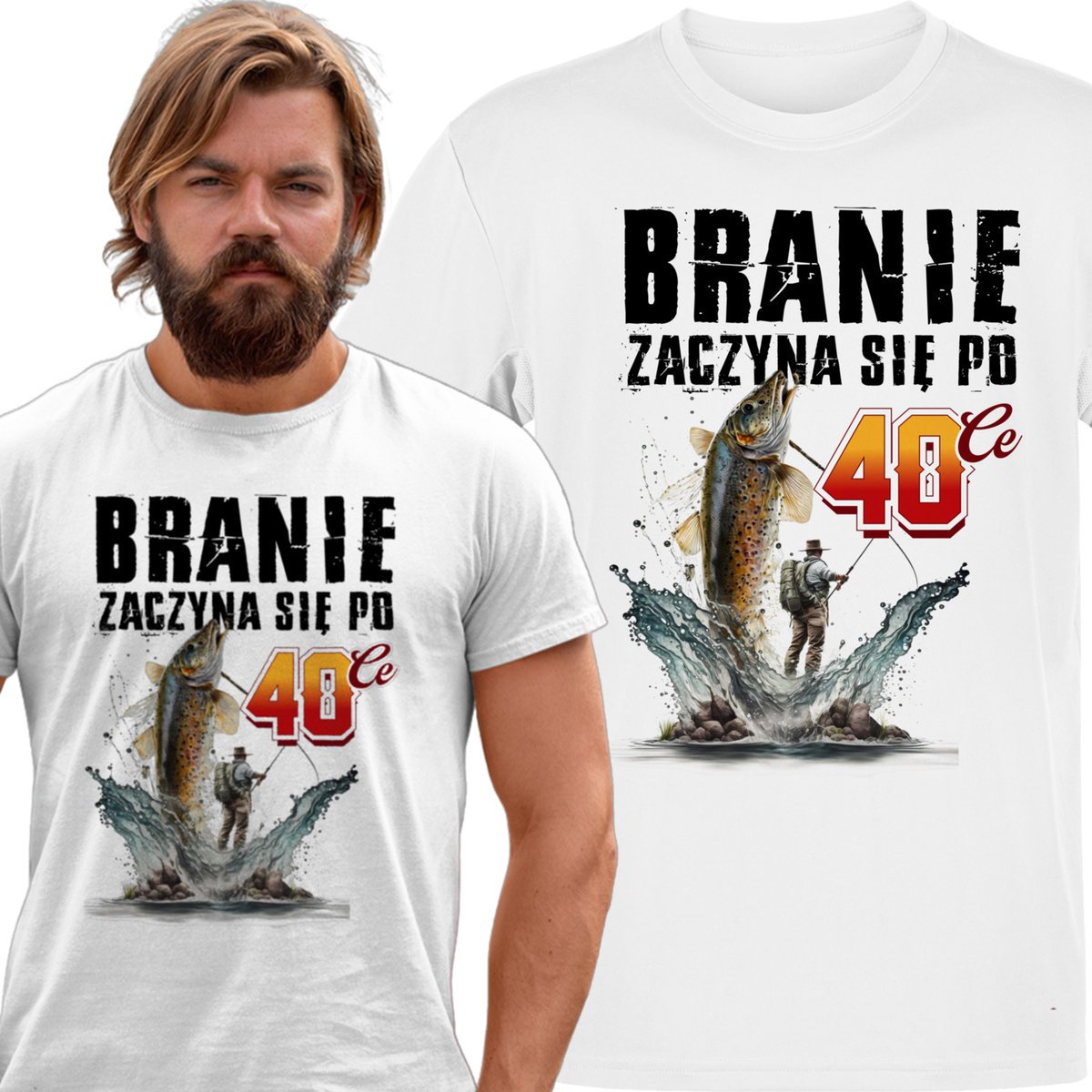 Koszulka męska Dla Wędkarza Branie Zaczyna Się Po 40-Ce Na Urodziny XXL