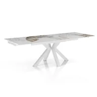 Stoły - Stół rozkładany TYCHI ONICE WHITE – matowy biały metal, ceramika marmurowa Onyx, wys. 74 cm, szer. 160/200/240 cm, 8/10 miejsc, do jadalni - miniaturka - grafika 1