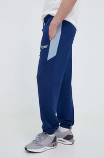 Spodnie męskie - Hummel spodnie dresowe bawełniane kolor granatowy gładkie - grafika 1