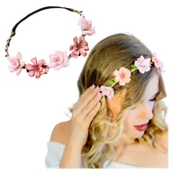 Ozdoby do włosów - Opaska Wianek na Głowę Różowy do Włosów z Kwiatami na Gumce Lekki i Wygodny - miniaturka - grafika 1