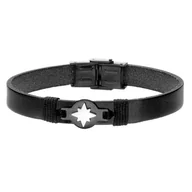 Bransolety męskie - Bransoletka męska skórzana z czarną różą wiatrów – modny dodatek z czarnej skóry - miniaturka - grafika 1