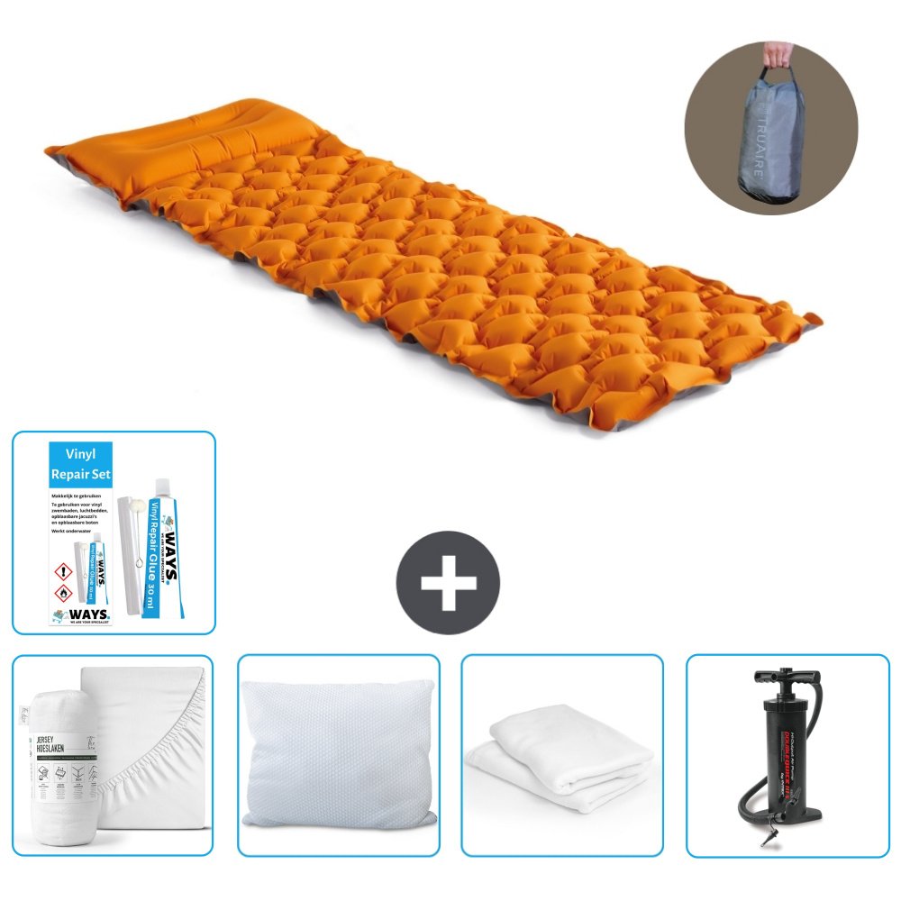 Mata kempingowa Intex - 1 osoba - 71 x 191 x 11 cm - pomarańczowa - zawiera prześcieradło - pocałunek - pompkę - zestaw naprawczy i ochraniacz na poduszkę