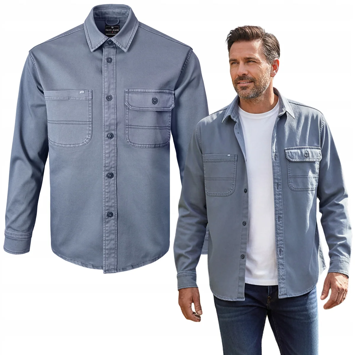 KOSZULA Męska z Długim Rękawem NALOW STALOWA Katana Regular Fit Pako Jeans KOSZULA Męska z Długim Rękawem STALOWA Katana Regular Fit XL Pako Jeans