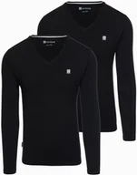 Koszulki męskie - Komplet męskich longsleeve'ów SLIM FIT z dekoltem typu V i logotypem 2-pak 2x czarny V5 Z103 L - miniaturka - grafika 1