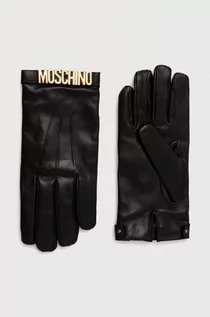 Rękawiczki - Moschino rękawiczki skórzane damskie kolor czarny - grafika 1