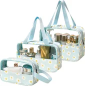 Kosmetyczki, organizery i kuferki - eCarla ECARLA Kosmetyczka - kuferek 3w1 KS113N-niebieska w stokrotki 1szt - miniaturka - grafika 1