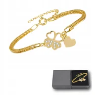 Bransoletki - Bransoletka Damska Złota Łańcuszki Czterolistna Koniczynka Serce Kryształki - miniaturka - grafika 1