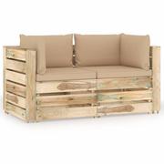 Meble ogrodowe - Ogrodowa sofa 2-os z poduszkami, impregnowane na zielono drewno kod: V-3074546 - miniaturka - grafika 1
