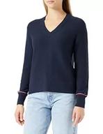Swetry damskie - Tommy Hilfiger Sweter damski Global STP V-NK, Desert Sky, L - miniaturka - grafika 1