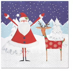 Paw Paw Santa With Deer 20 Szt Biało-Granatowe Serwetki Papierowe Dekoracyjne - Folia, papier śniadaniowy, serwetki - miniaturka - grafika 1