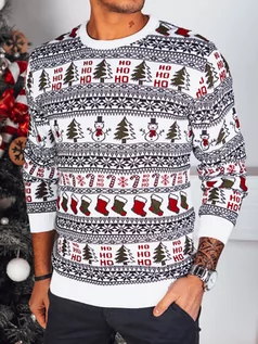 Swetry męskie - Sweter męski świąteczny biały Dstreet WX2166 - grafika 1