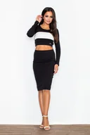 Komplety bielizny - Elegancki KOMPLET bawełniany BLUZKA I DOPASOWANA SPÓDNICA czarny L/XL - miniaturka - grafika 1