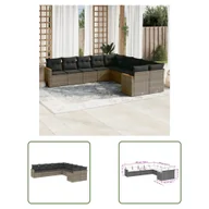 Sofy ogrodowe - The Living Store 10-częściowa sofa ogrodowa z poduszkami z szarego polirattanu - miniaturka - grafika 1