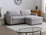 Sofy i kanapy - Kanapa narożna rozkładana i dwustronna z beżowej tkaniny melanżowej MONAVI - miniaturka - grafika 1