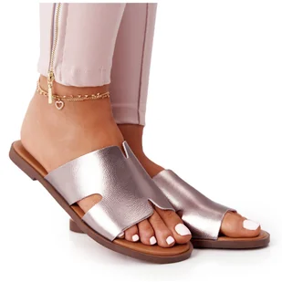 Skórzane Klapki Sergio Leone Sk 063 Srebrne srebrny - Klapki i japonki damskie - miniaturka - grafika 1