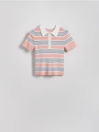 Swetry damskie - Reserved - Bluzka z kołnierzem polo - pastelowy róż - miniaturka - grafika 1