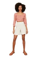 Spodenki damskie - Trendyol Damskie szorty Basic i bermudy do noszenia na co dzień, beżowe, 34 - miniaturka - grafika 1