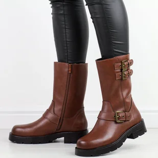 Brązowe wysokie skórzane botki damskie Sergio Leone Tr798-S - Botki damskie - miniaturka - grafika 1